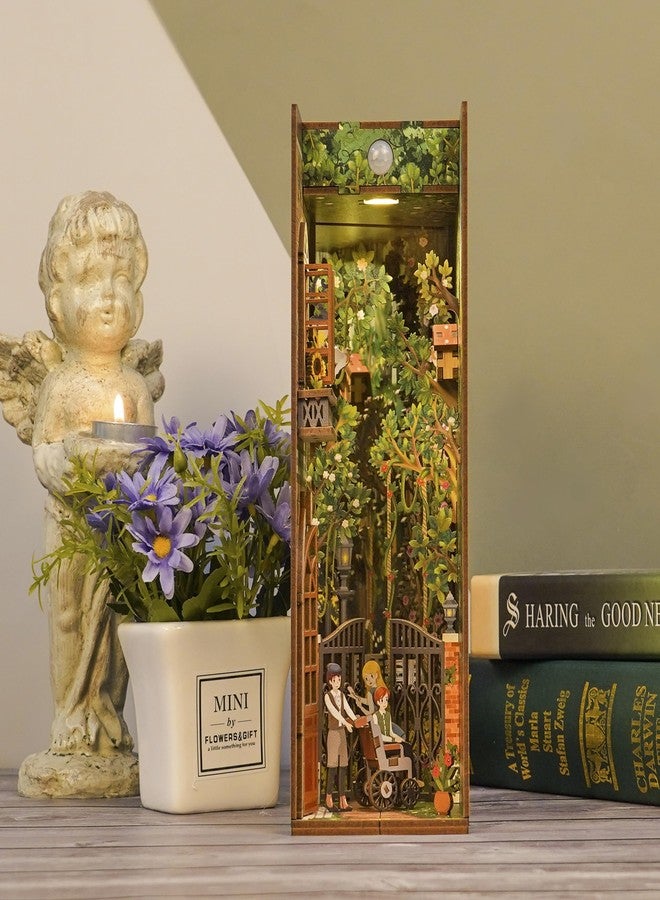 Tonecheer DIY Book Nook Kit for Adults,3D Wooden Puzzle Bookend Bookshelf Insert Library Decor, Booknook Miniature House Kit with Body Motion Sensor LED Light (The Secret Garden) - Image 5
